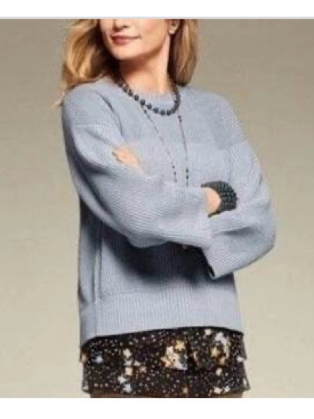 CAbi Dusty Blue Fair Play Crewneck Zip Back Sweater